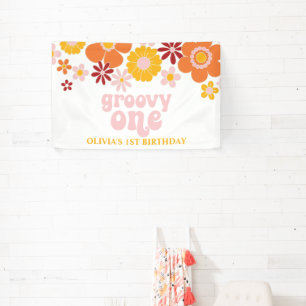 Bannière d'anniversaire rétro florale Groovy One