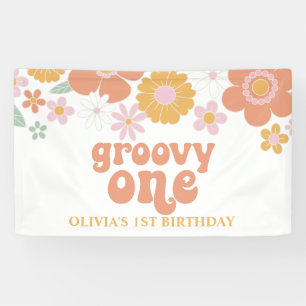 Bannière d'anniversaire rétro florale Groovy One