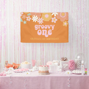 Bannière d'anniversaire rétro florale Groovy One