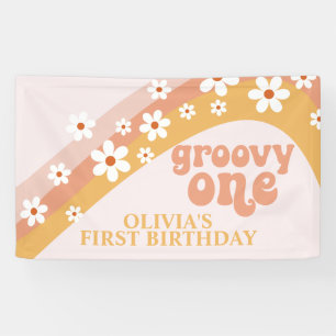 Bannière d'anniversaire rétro Groovy One Daisy