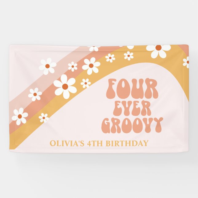 Bannière d'anniversaire rétro groovy pour toujours (Horizontal)