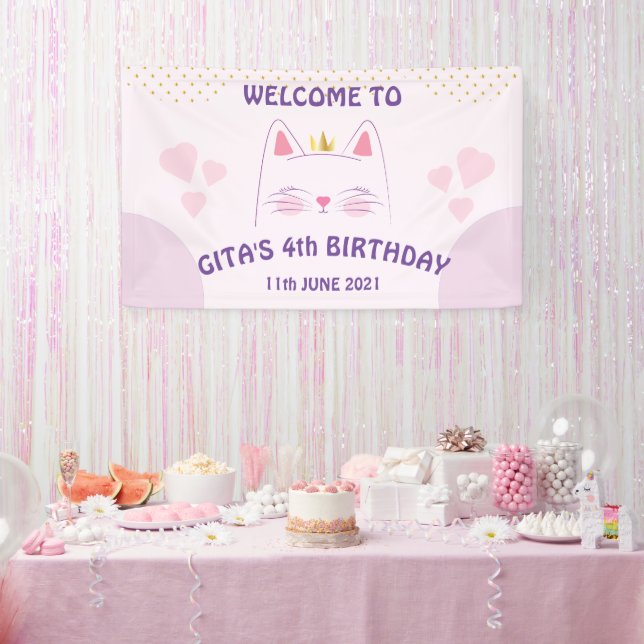Bannière d'anniversaire rose Kitty Cat  (Fête)