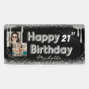 Bannière d'anniversaire scintillante noire et arge