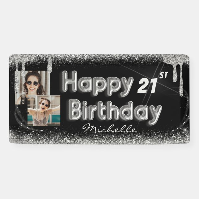 Bannière d'anniversaire scintillante noire et arge (Horizontal)