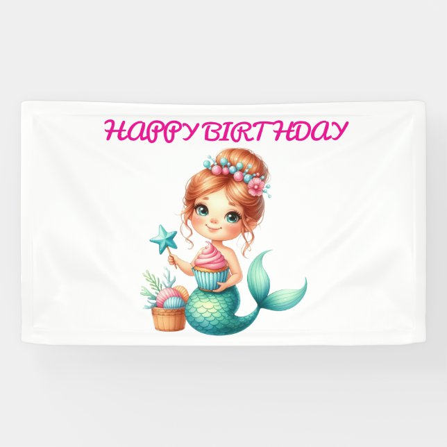 Bannière d'anniversaire Sirène Déco de fête océani (Horizontal)