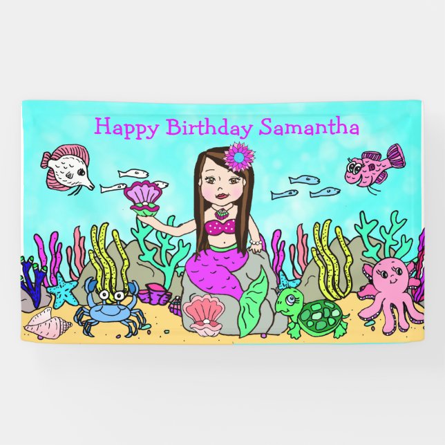 Bannière d'anniversaire Sirène sous la mer (Horizontal)
