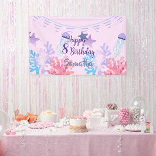 Bannière d'anniversaire sous la mer rose et violet