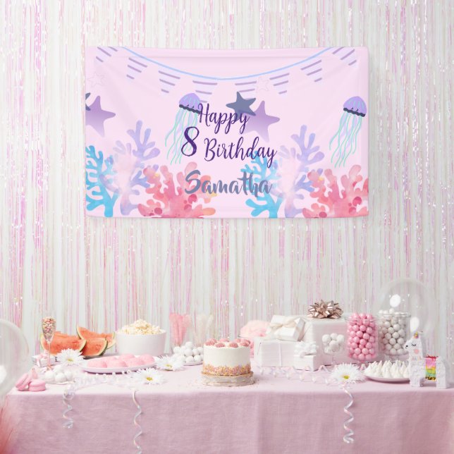 Bannière d'anniversaire sous la mer rose et violet (Fête)