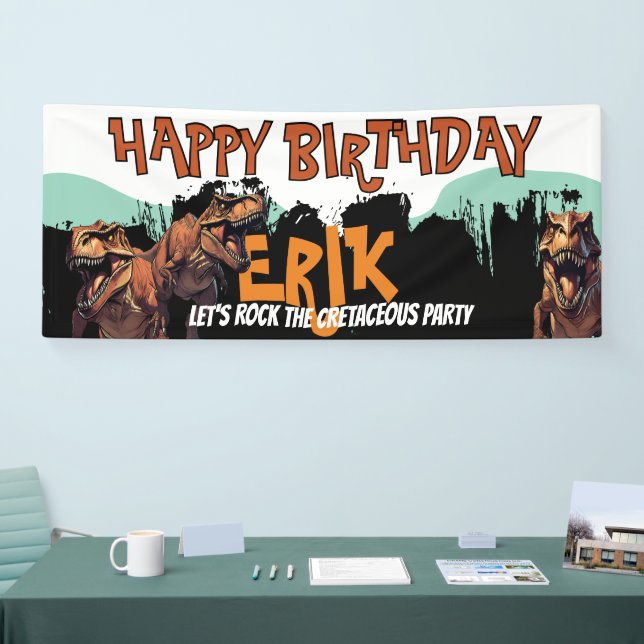 Bannière d'anniversaire T-Rex Signe de fête du Cré (Salon professionnel)