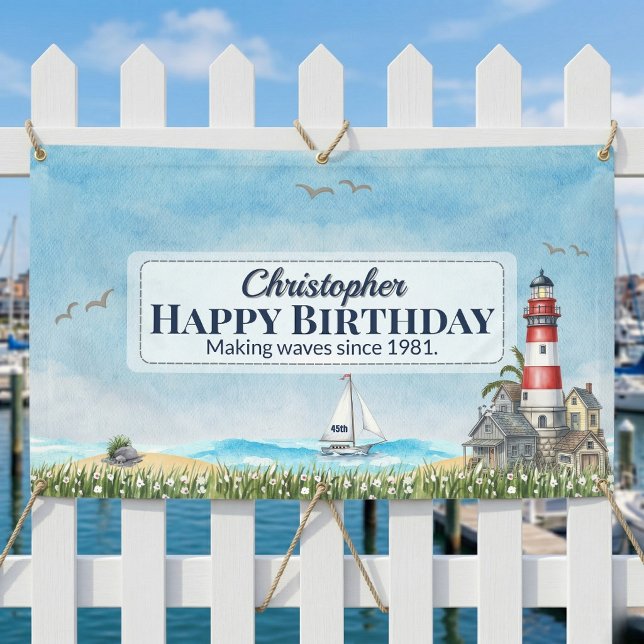 Bannière d'anniversaire vintage phare nautique (Vintage vibes and salty tides.)
