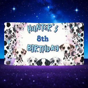 Bannière d'anniversaire Whimsical Dalmatien bleu v