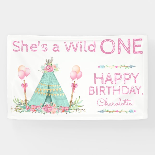 Bannière d'anniversaire Wild One TeePee 1er annive (Horizontal)