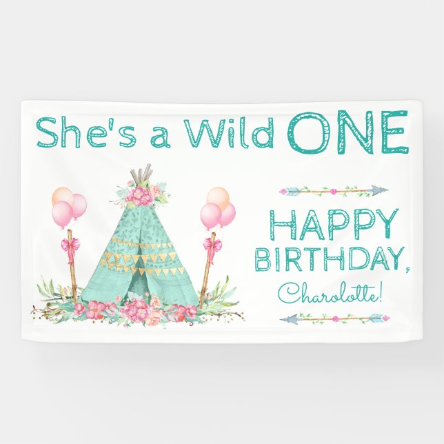 Bannière d'anniversaire Wild One TeePee 1er annive (Horizontal)