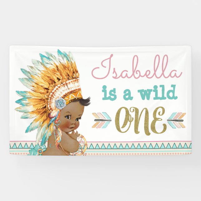 Bannière d'anniversaire Wild One Tribal 1er annive (Horizontal)