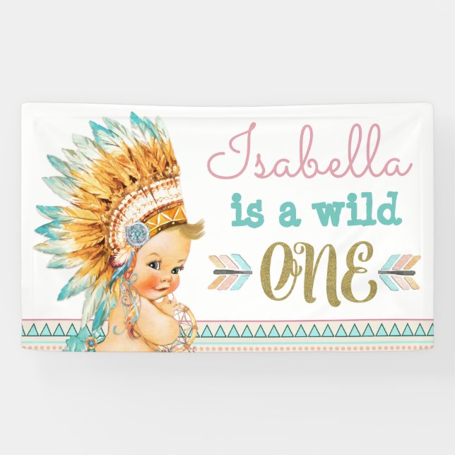 Bannière d'anniversaire Wild One Tribal 1er annive (Horizontal)