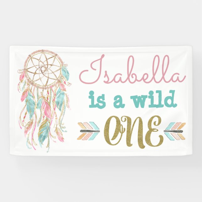 Bannière d'anniversaire Wild One Tribal 1er annive (Horizontal)