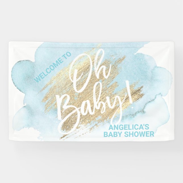 Bannière d'aquarelle baby shower bleu or (Horizontal)