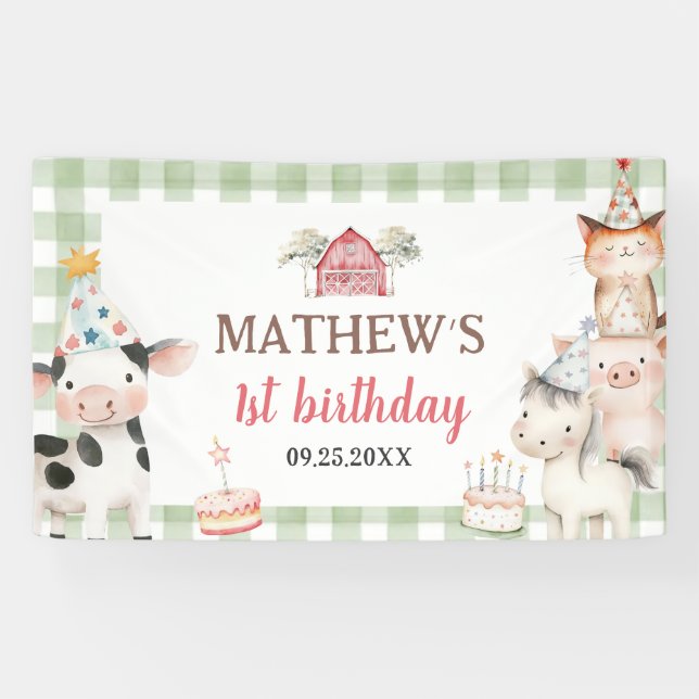Bannière de 1er anniversaire de jolies Animaux de  (Horizontal)