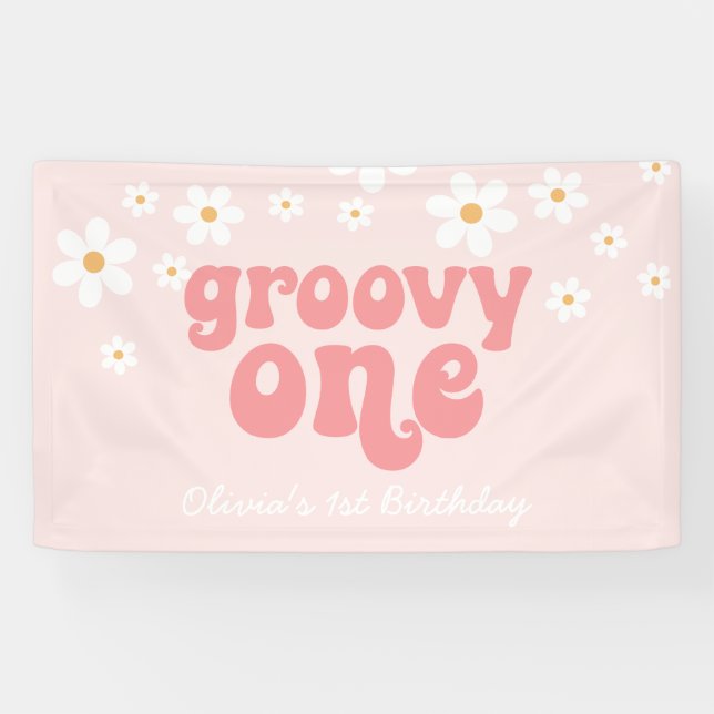 Bannière de 1er anniversaire Groovy One Retro Dais (Horizontal)