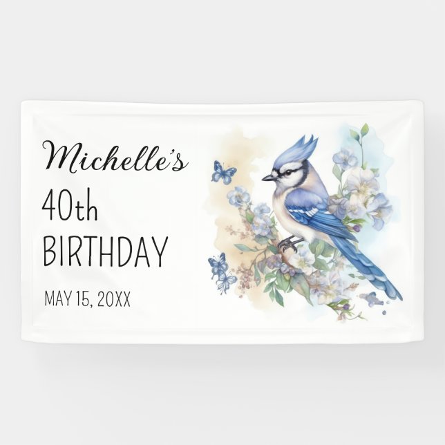 Bannière de 40e anniversaire avec nom et oiseau ge (Horizontal)