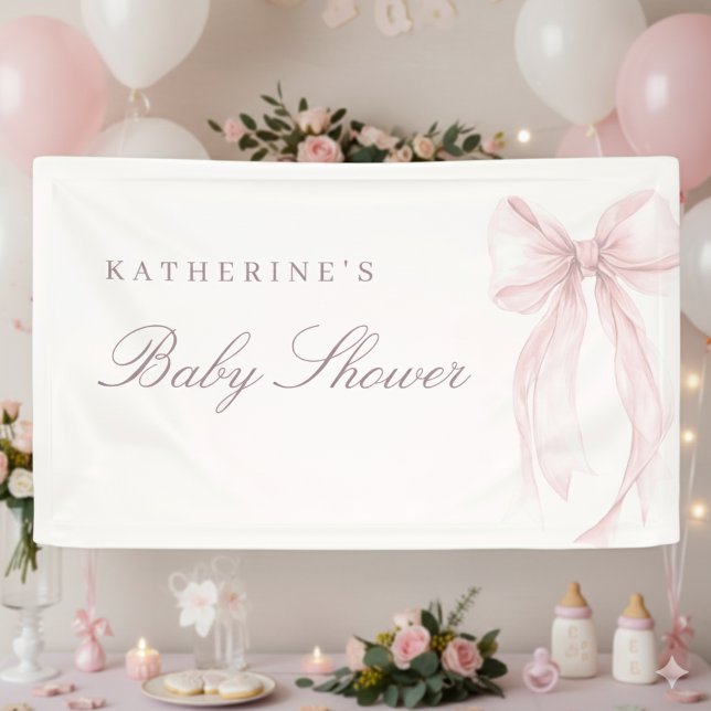 Bannière de Baby Shower Arc-en-Ciel Rose Coquette (Coquette Bow Baby Shower Banner)