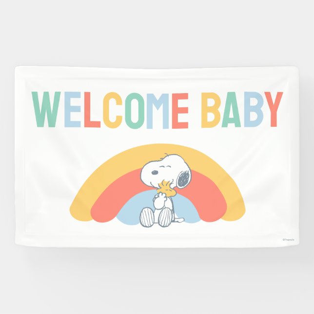 Bannière de Baby Shower Arc-en-ciel Snoopy & Woods (Horizontal)