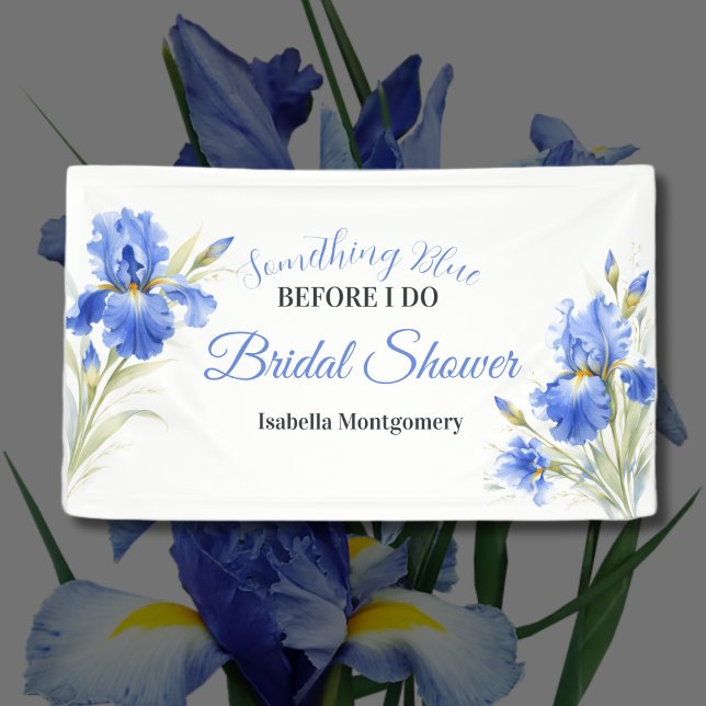 Bannière de Baby Shower Bleu Iris Quelque Chose de (Blue Iris Something Blue Before I Do Bridal Shower Banner
)