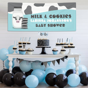 Bannière de Baby shower BLUE Cow Milk and Cookies