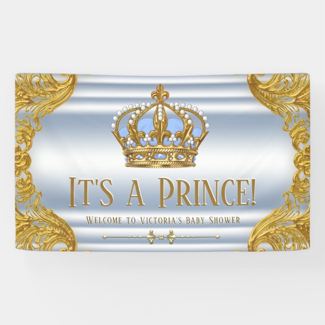 Bannière de Baby shower Blue Gold Prince (Horizontal)