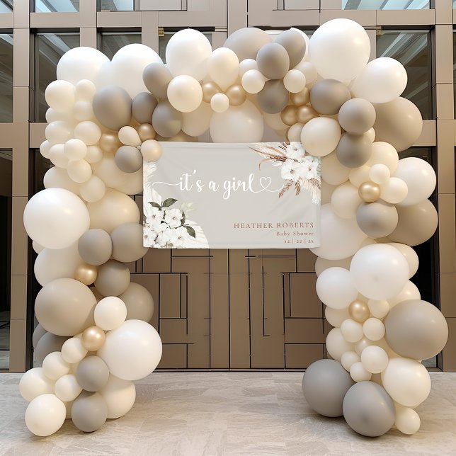 Bannière de Baby Shower Bohème Fleurie pour l'arri (It's A Girl Heart Script Banner)