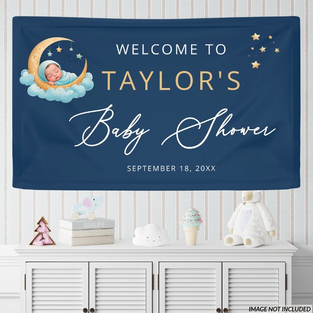 Bannière de Baby Shower Céleste Lune Étoiles Navy (Créateur téléchargé)