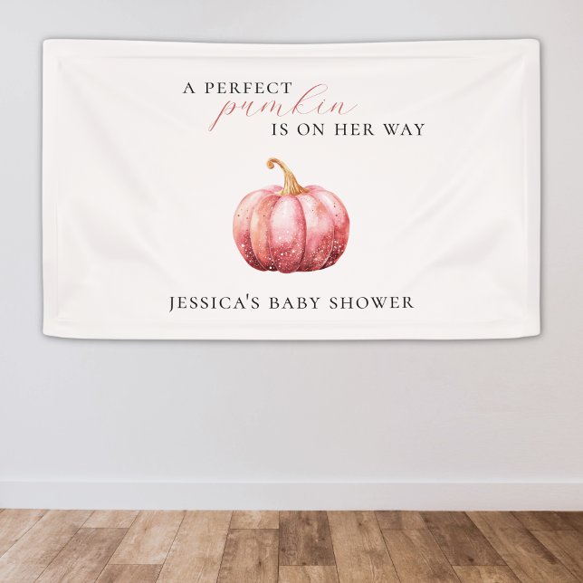 Bannière de Baby shower Citrouille couleur rose (Pink pumpkin baby shower banner)
