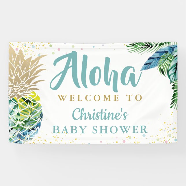 Bannière de Baby shower d'ananas tropicale Aloha (Horizontal)