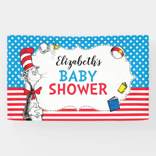 Bannière de Baby Shower de Dr. Seuss - Chat dans l (Horizontal)