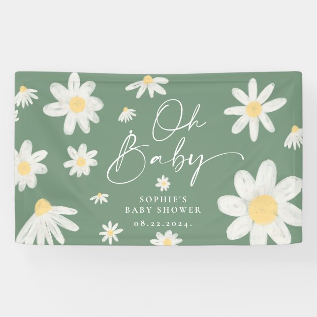 Bannière de Baby shower de fleurs de marais vert S (Horizontal)
