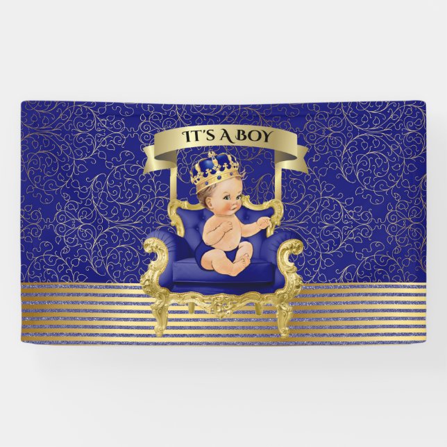 Bannière de baby shower de garçon de bleu et d'or (Horizontal)