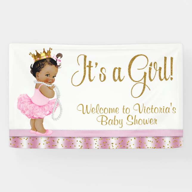 Bannière de Baby Shower de Princesse Afro-Américai (Horizontal)