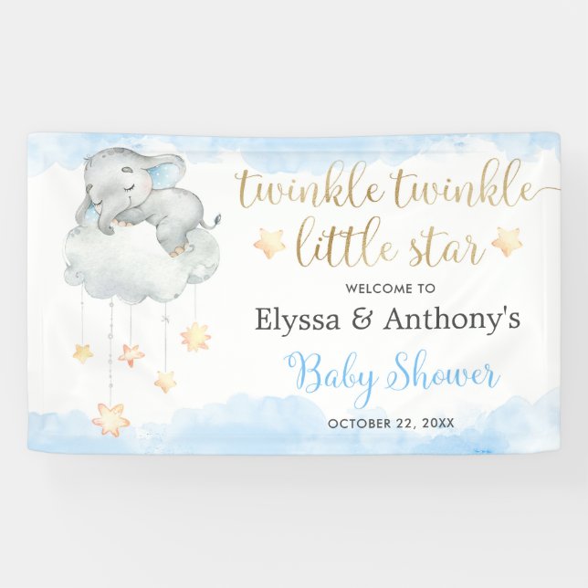 Bannière de baby shower d'éléphant Twinkle Little  (Horizontal)