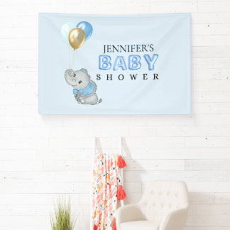 Bannière de Baby Shower Eléphant Bleu