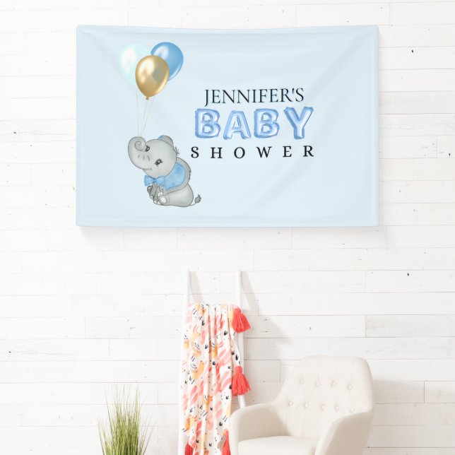 Bannière de Baby Shower Eléphant Bleu (Insitu)