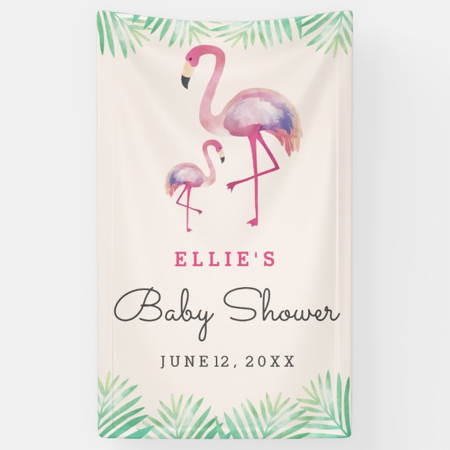 Bannière de Baby Shower Flamant Rose Bébé (Vertical)