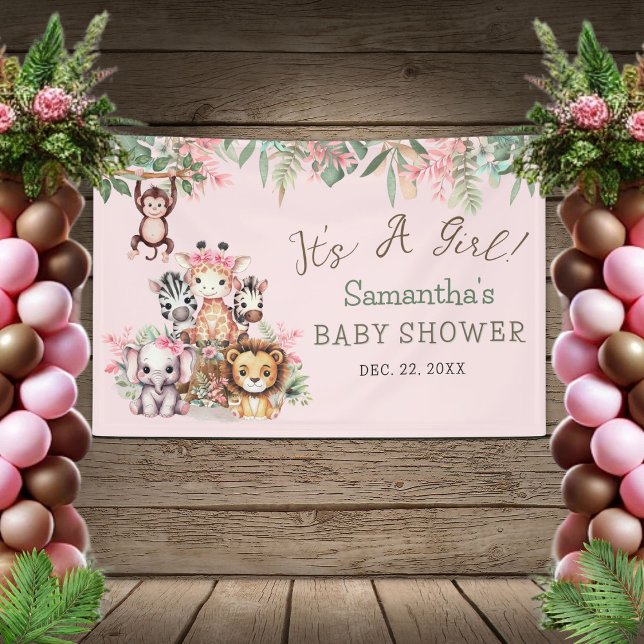Bannière de Baby Shower Jungle Safari Rose Thème F (Créateur téléchargé)