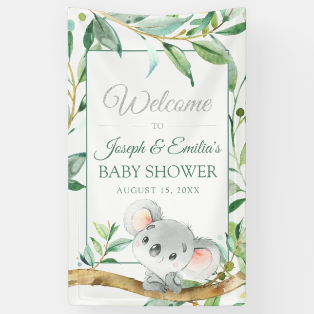 Bannière de Baby shower Koala Bear et Eucalyptus L (Vertical)
