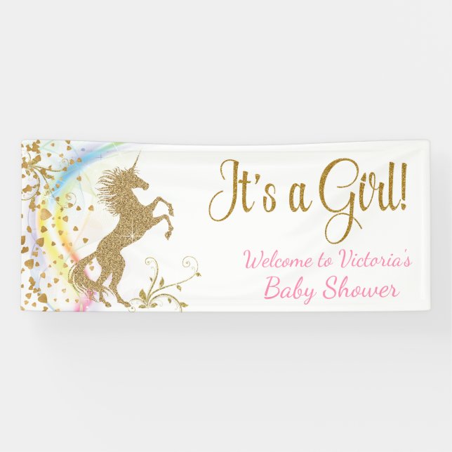 Bannière de Baby Shower Licorne Mignonne (Horizontal)