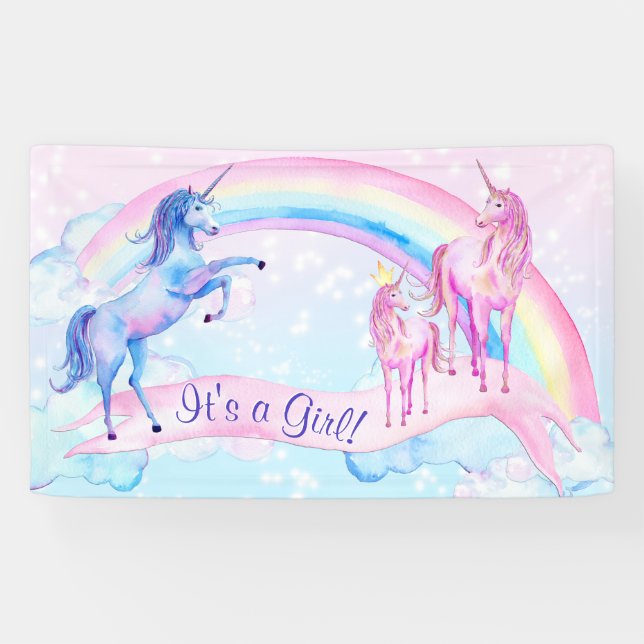 Bannière de Baby Shower Licorne Pastel (Horizontal)