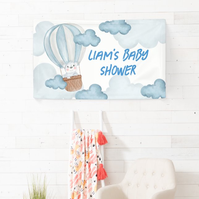 Bannière de Baby Shower Modifiable Bleue et Blanch (En situation)