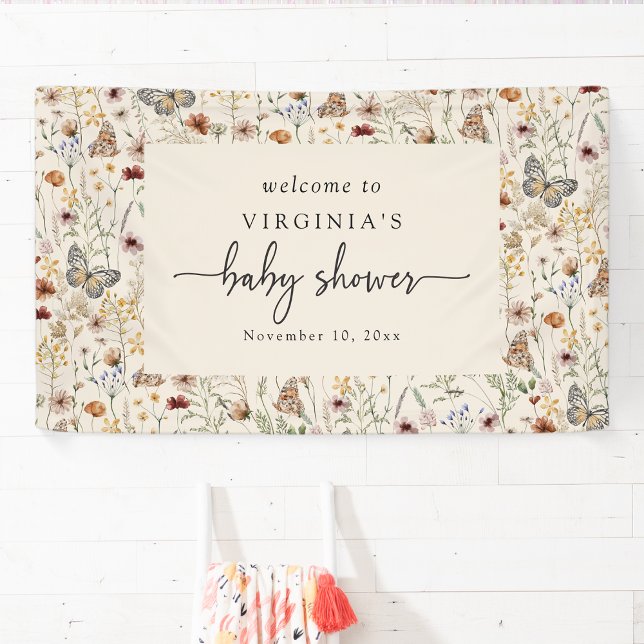 Bannière de Baby Shower Papillon (Butterfly Floral Baby Shower Welcome Banner by Painted Paperie
)