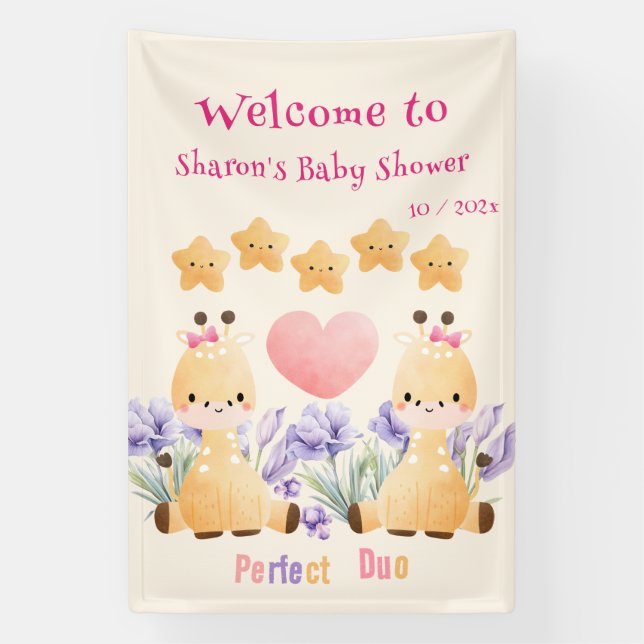 Bannière de Baby Shower pour Bébé Girafe Mignon |  (Verticale)