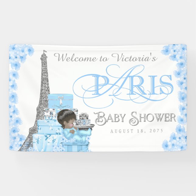 Bannière de Baby Shower pour Garçons à Paris (Horizontal)