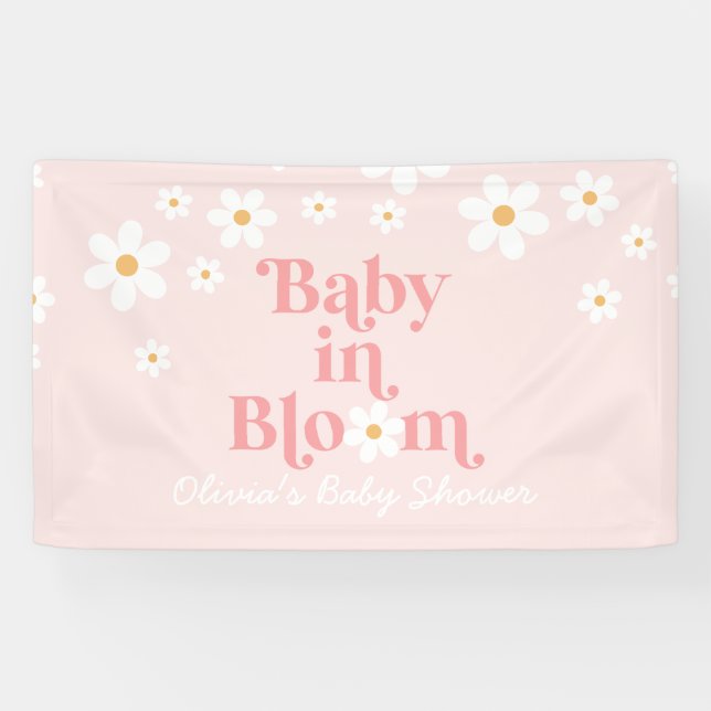 Bannière de Baby Shower Retro Daisy Rose Bébé en F (Horizontal)